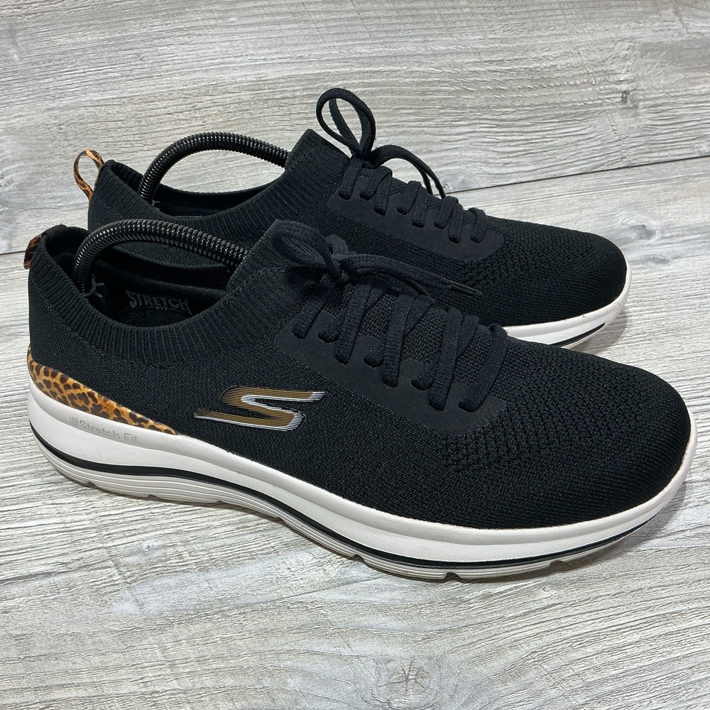 Skechers Go Walk Stretch Fit 124396 Black Leopard Shoes Sneakers Women's Size 11